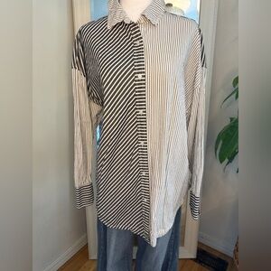 Steve Madden Black and White Striped Button Down Shirt